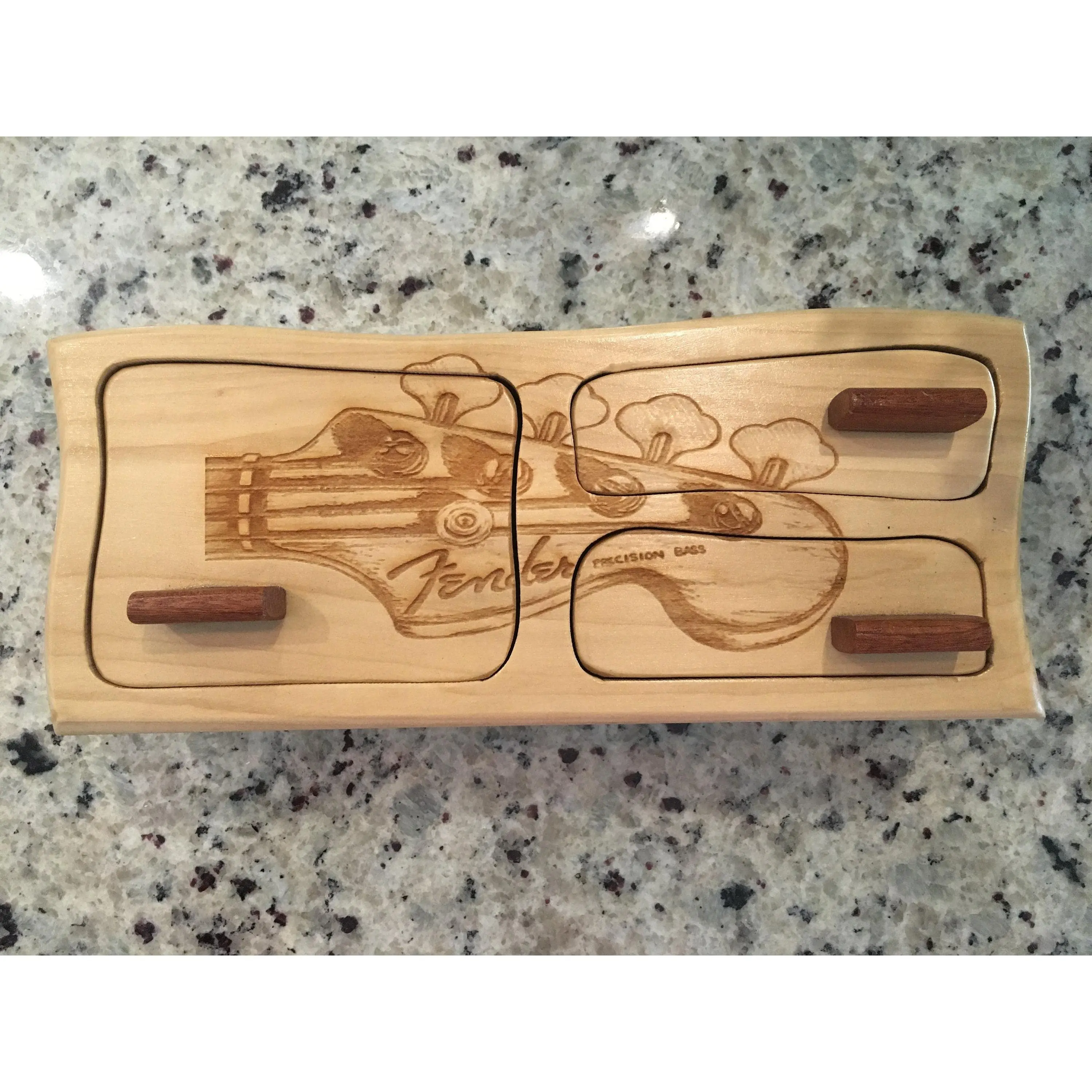 Solid Wood Box W/Drawers - Guitar Fender Head, Jewelry Box, Handcrafted, Custom Box, Personalized Box, Handmade, Decor, Engraved, Stash Box
