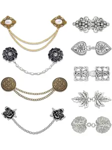 9 Pcs Retro Metal Brooch Clips Set For Cardigan Sweater Shawl And Dress Lapel With Flower And Leaf Design Fashion Accessory