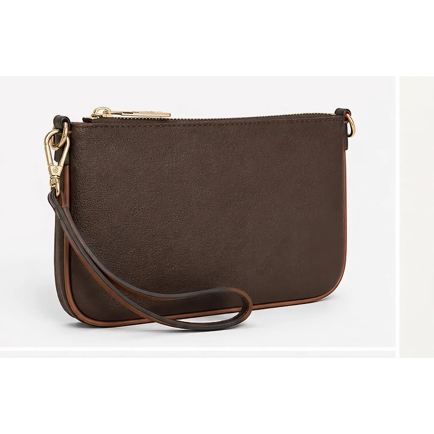 Brown Leather Crossbody Bag with Gold Hardware and Wrist Strap