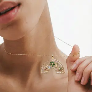 Women Trendy Openable Locket Necklace Gold Rainbow Arch Clear Glass Custom Pendant