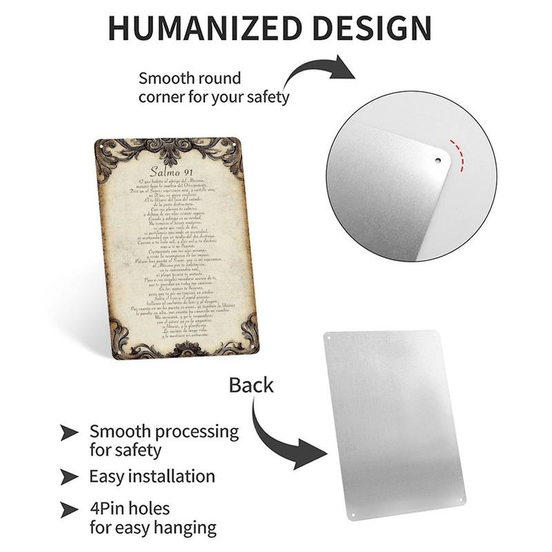 Vintage Spanish Psalm 91 Metal Sign Christian Wall Art Religious Home Decor