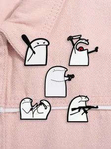 5-Pieces Flork Meme Brooch Set, Cute Cartoon Characters with Knife and Gun, Funny Simple Force Enamel Pins for Decoration Bags and Clothes, Unique Jewelry Gifts for Friends, Men Accessories