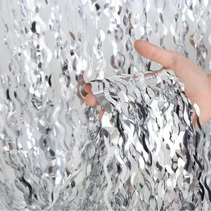 2pcs Silver Color Wave Rain Curtain, Home Decoration Curtain, Luxurious Metal Texture, Perfect for Valentine's Day Wedding Party Celebration Wall Decor