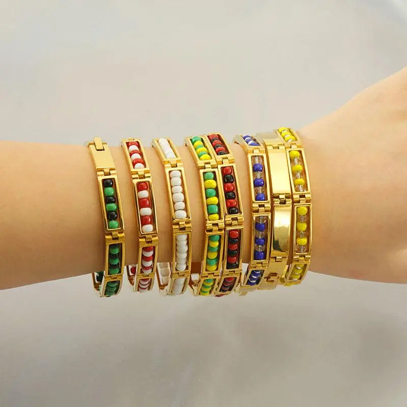 G&D  Stainless Steel Ourla Oshun Santeria Bracelet Mix Beads Babalawo Bangle For Women/Men Protection Jewerly Gift