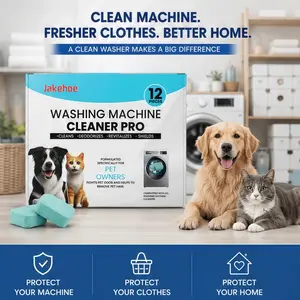 Washing Machine Cleaner Tablets 12 Pack, Deep Clean Odor Remover & Descaler for Front & Top Load Washer, Removes Residue & Pet Odor