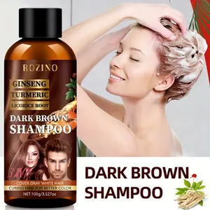OZINO Dark Brown Shampoo - Ginseng & Turmeric Herbal Hair Dye Shampoo for Covering Gray Hair & Color Care, 100g