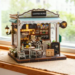 DIY 3D Bookshelf Model Set, Wood Craft Miniature House with Furniture, Desk Decoration, Creative Gift for Holidays & Seasons, House Building Kit