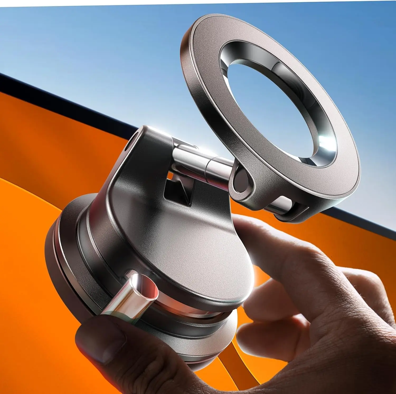 LISEN iphone 17 Vacuum MagSafe Car Mount, 360°Vacuum Car Phone Holder, Suction Phone Mount with One-Step Lock, Retractable, Compact & Stable Design, Car Accessories