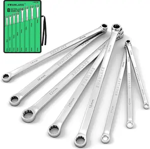 SWANLAKE 8PCS Extra Long Double Box End Wrench Set, CR-V, Less Effort Aviation Wrench Metric 8mm - 24mm combination wrench green wrench hand tool tool gift christmas gift mechanic tool car repair wrench set