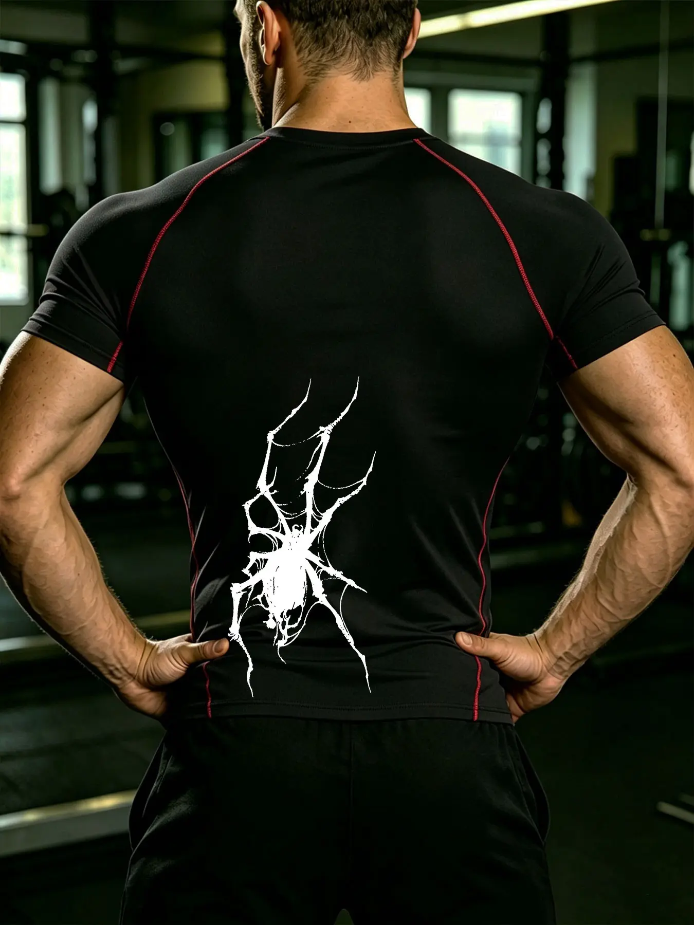 Men's Summer Y2K Spider Print Workout Short Sleeve, Comfortable Breathable Compression Baselayer Top, Gym Graphic Tee, Ideal for Outdoor Sports and Gym, Fitness Sport Top