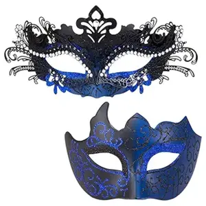 2PCS Masquerade Mask for Couple Women Men Mardi Gras Venetian Party Mask Set Halloween Costume Accessory