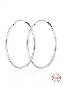 925 Sterling Silver Simple Plain Silver Hoop Earrings, Fashionable Earrings for Women, Elegant All-match Fashion Accessories for Daily Wear, Hoop Jewelry, High Quality Earrings