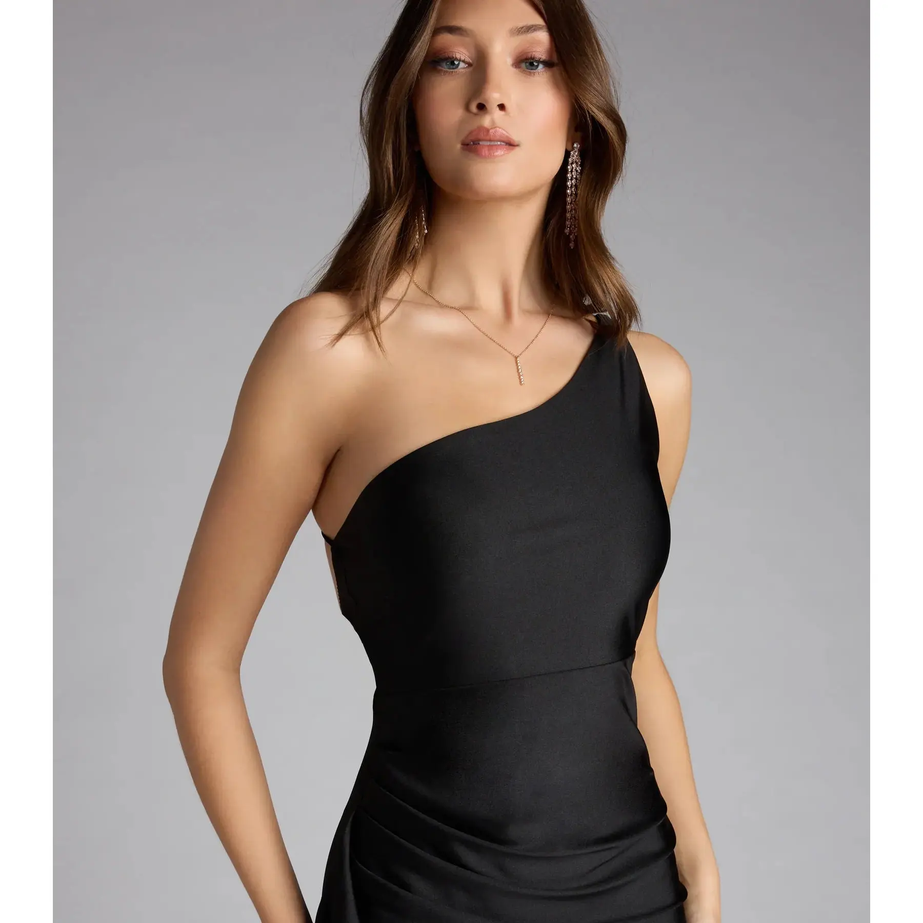 Isabella One-Shoulder Ruffle Slit Formal Dress - TikTok Shop