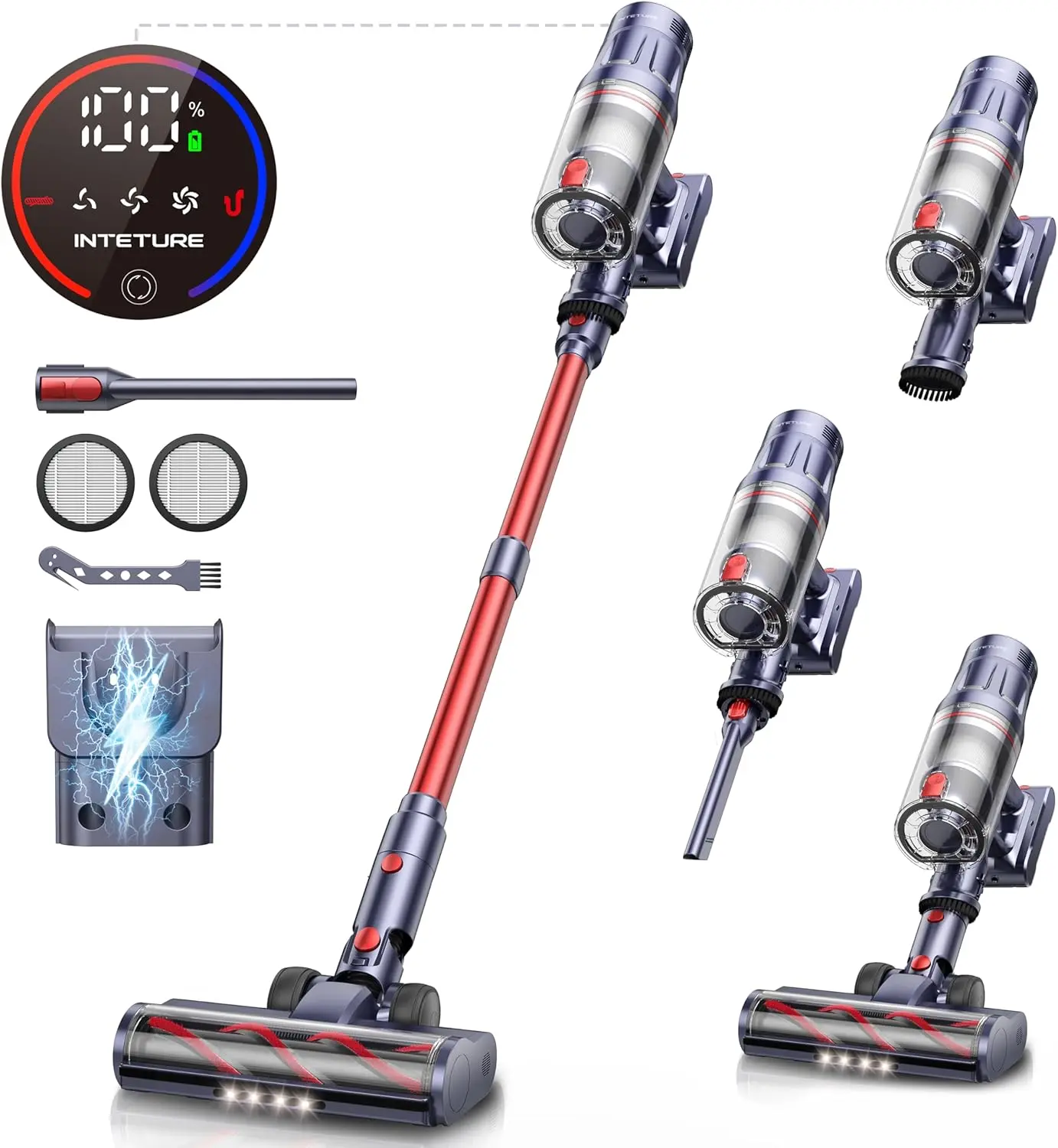 INTETURE BP20 Cordless Vacuum Cleaner, 650W 55Kpa 70Mins Vacuum Cleaners for Home with Auto Mode/LED Display, Self-Standing Cordless Stick Vacuum Lightweight,Rechargeable Cordless Vacuum for Pet Hair/Carpet/Floors