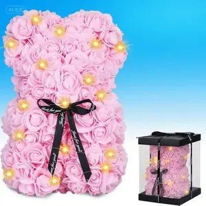 "Luminous Floral Teddy Bear Gift with LED Lights, Elegant Rose Bear for Women, Romantic Present for Wife Girlfriend Mom Grandma, Reusable Flower Arrangement in Transparent Box, Includes Love Card" Balloon Magical Decor Decorative Fruit Plants Set Silk