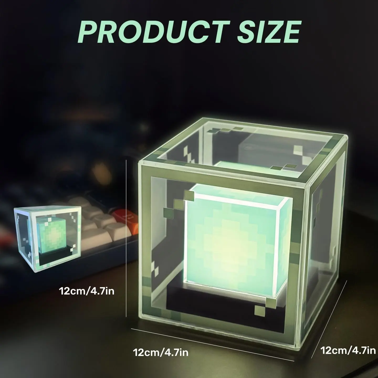 Diamond Pixelated Cube Night Light - USB Rechargeable Block Lamp - 4-Colors Changing LED Night Lamp - Pixelated LED Light for Room Decor, Game Party - Gamer Gift Ideal for Boys