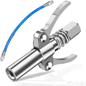 No more messy grease guns” Lock and Lube Grease Gun Coupler, Strong Locking & Quick Release Grease Gun Tips Ends Couplers Needle Tip, Compatible with All Grease Guns 1/8" NPT Fittings, Rated 10000 PSI (Double Handle B*2)
