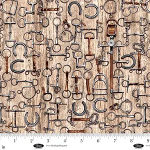 Spurs & Spirit Stirrups, Bits, and Horseshoes Tan Cotton Fabric