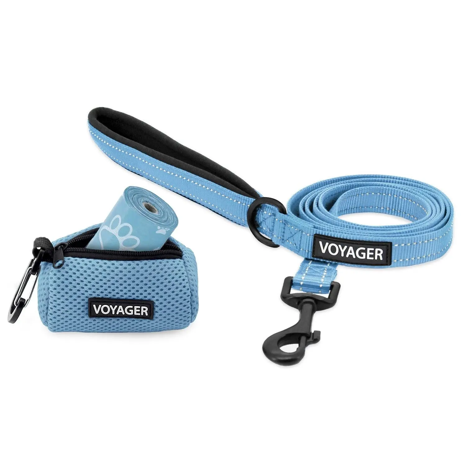 Voyager Reflective Dog Leash with Built-In Waste Bag Dispenser Set - Heavy-Duty 5ft Nylon Walking Leash with Neoprene Handle & Mesh Bag Holder for Small Medium Large Dogs by Best Pet Supplies