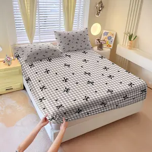 Fresh and stylish plaid and bowknot printed fitted sheet set,Includes 1 Fitted Sheet & 2 Pillowcases without Filler,Soft and soothing style,Perfect for room decoration,Multiple styles available,This makes a wonderful bedding gift.