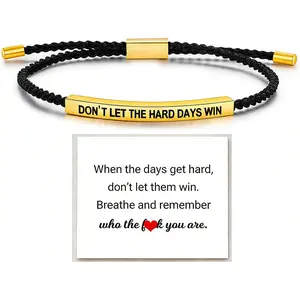 Don't Let The Hard Days Win Inspire Bracelet - Stainless Steel & 18k Gold Plated Braided Design with Engraved Message - Adjustable Up to 10"