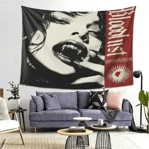 1pc Gothic Vampire Tapestry Wall Hanging, Black And Red Album Art Decoration Suitable for Living Room, Bedroom, Office, Comes with a Free Installation Kit