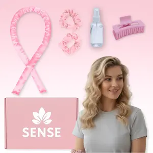 SENSE Satin Heatless Hair Curler Kit (5 PCS) – Overnight No Heat Curls with Scrunchies, Clip & Spray Bottle for Damage-Free, Bouncy Hair Hair Accessories Gift Set