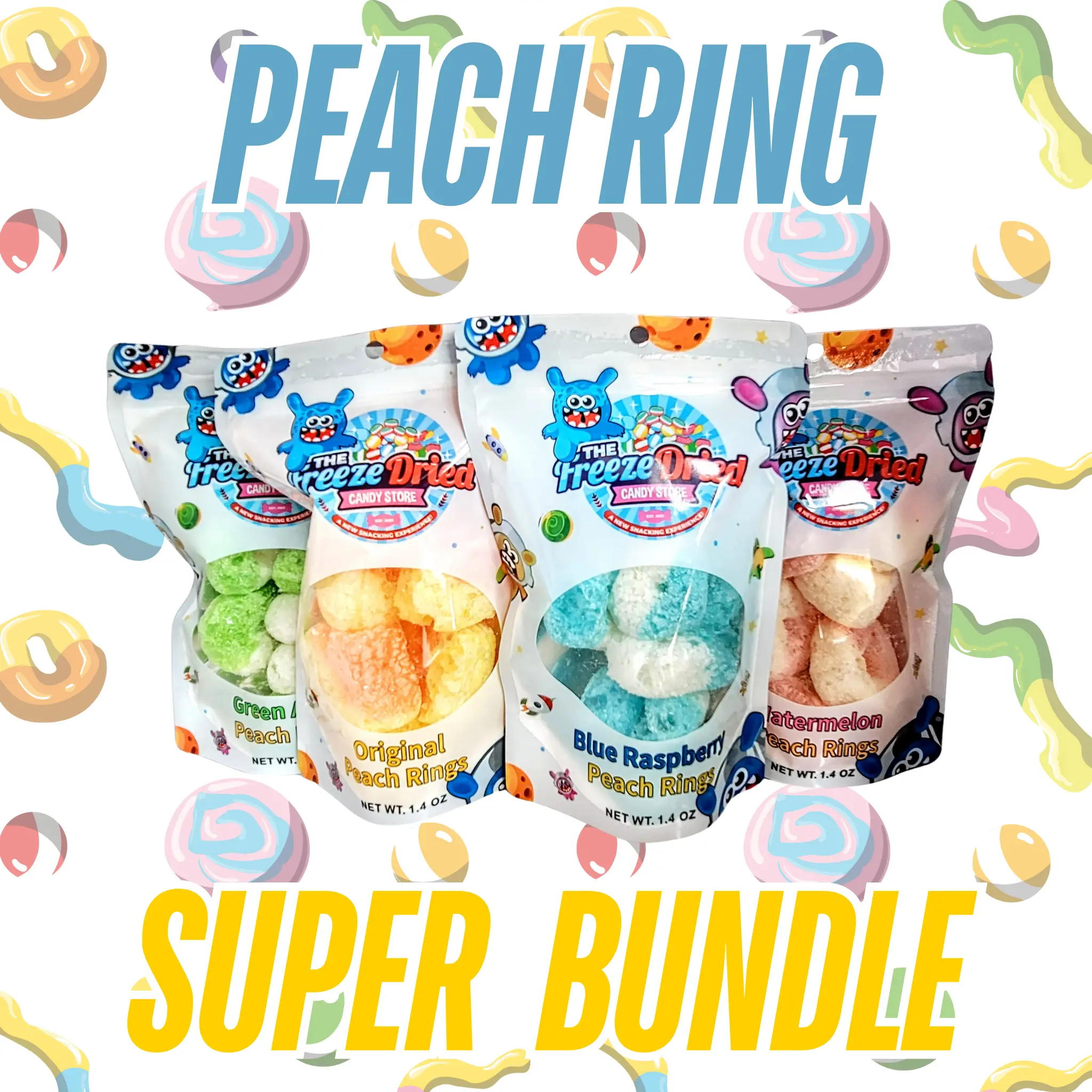 Freeze Dried Candy Peach Ring Super Bundle freeze-dried candy Gummy Like Snack Gummies Combo Pack