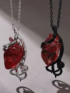 Couple Necklace Heart Pendant Stainless Steel Chain, Casual Fashion Jewelry Gift for Boyfriend Girlfriend, All Seasons Accessory