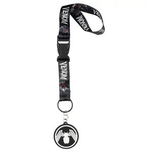Marvel Venom Wrist Strap Lanyard for Keys with 2" Rubber Keychain Hand and Wrist Lanyard Strap ID Badge Holder