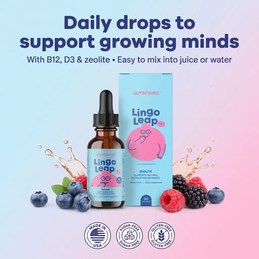 JoySpring LingoLeap Speech Learning Natural Supplement for Kids – Zeolite Drops with B Vitamins and Premium Botanical Extracts To Support Focus, Memory, and Everyday Learning