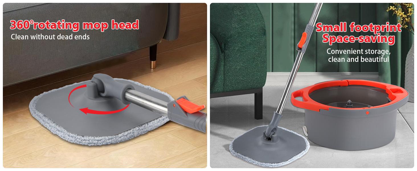 [2025 Upgraded] Spin Mop and Bucket System Set, Dirty & Clean Water Separation System, Adjustable 360° Rotating Mop-Head With Bucket & Mop Pad