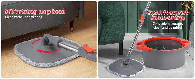 [2025 Upgraded] Spin Mop and Bucket System Set, Dirty & Clean Water Separation System, Adjustable 360° Rotating Mop-Head With Bucket & Mop Pad