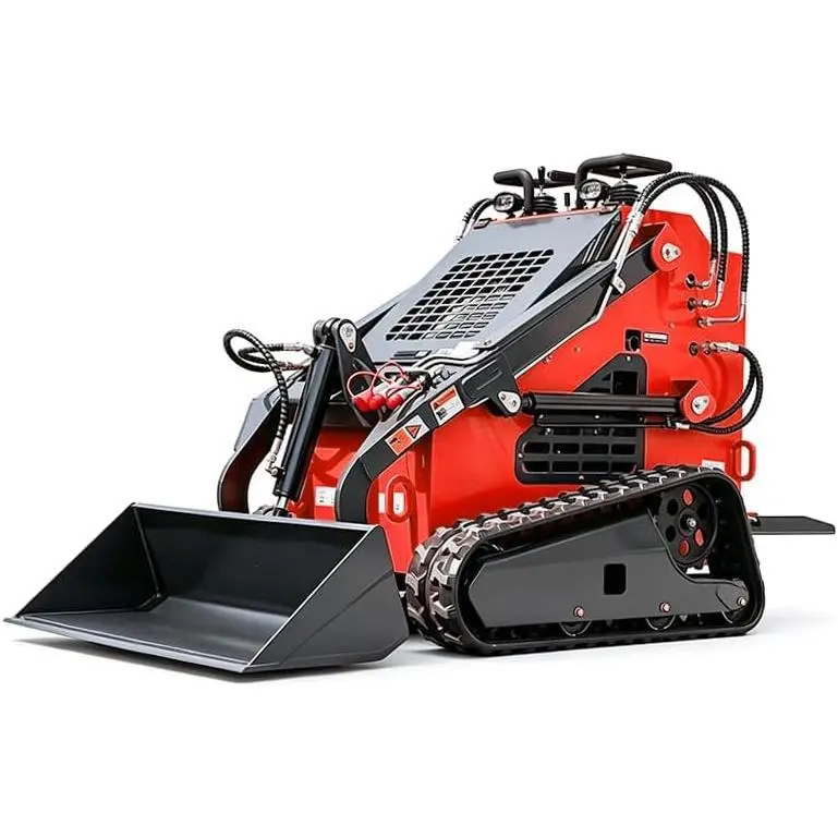 QWTRDFINF380T Mini Skid Steer Loader with powerful 24HP RATO engine, tracked design, and bucket. Excellent for excavation, bulldozing, drilling and heavy farm/construction work.