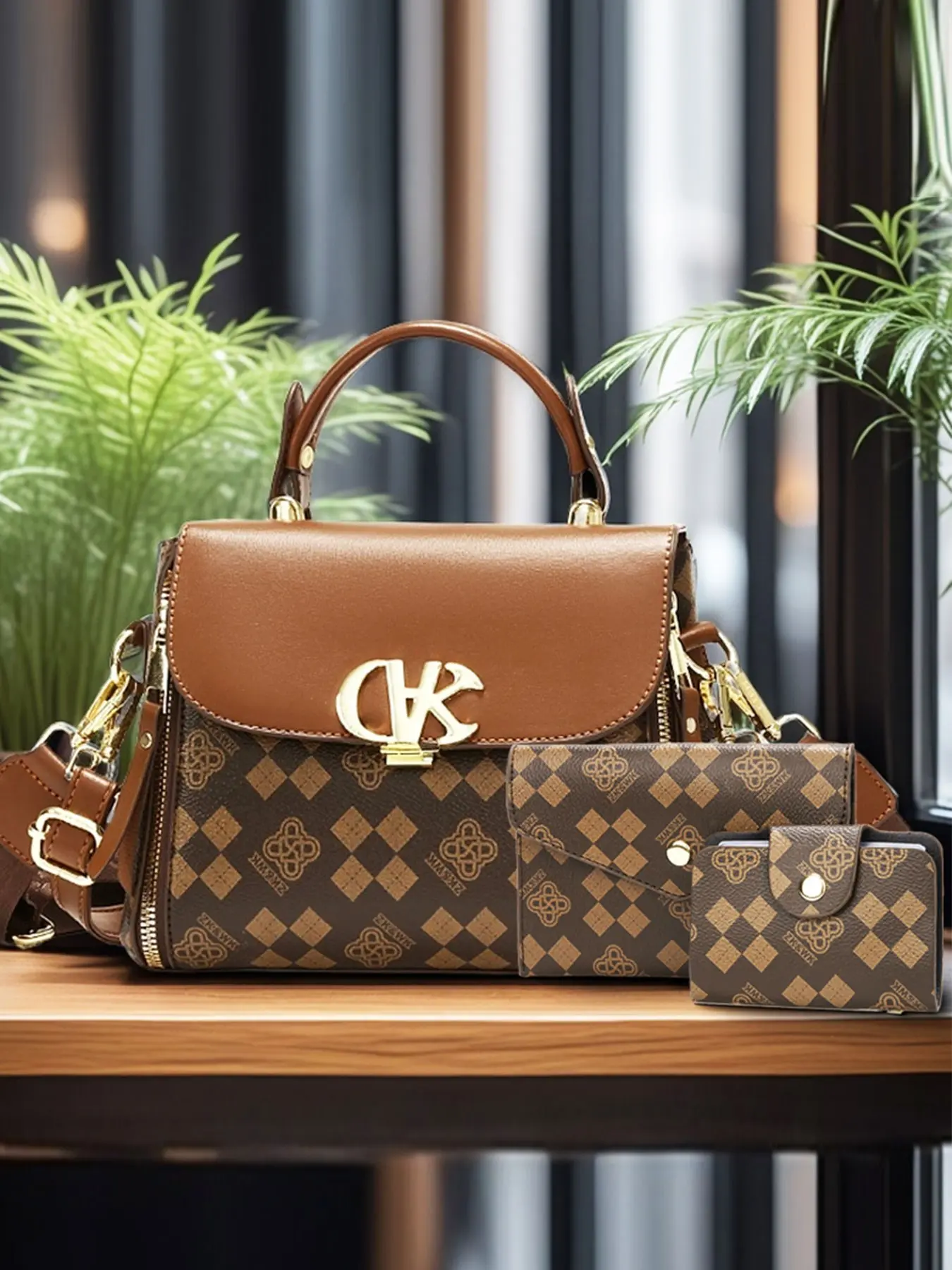 All-Occasion Floral Rhombus Mother Bag Set, All Seasons Handbag, Elegant Fashion Handbag, Handbag & Crossbody, Includes Wallet and Card Holder, Lazy Person's Essential Kit