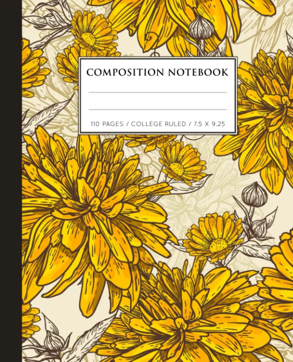 Composition Notebook College Ruled: Vintage Sunflower Botanical Illustration | Wide-Ruled Aesthetic Journal for School, College, Office, Work | 110 Pages (7.5 x 9.25)