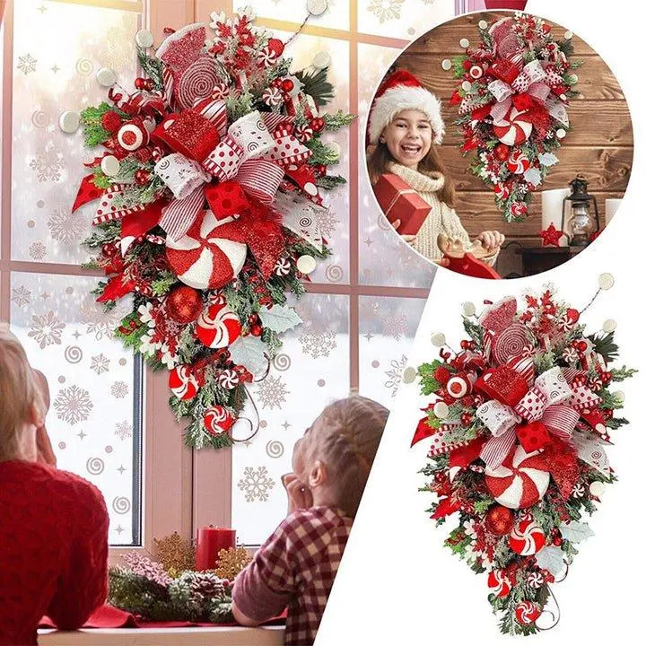 Christmas Wreath Garland - Artificial Candy Tree Ornament for Door Wall & Window Decoration Gift Plastic Lightweight Colorful 50cm/60cm Colorful