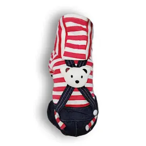 Striped Teddy Bear Overall Onesie