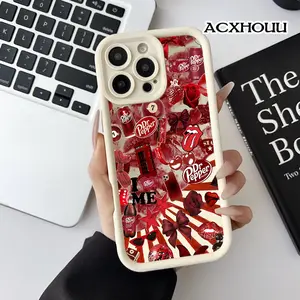 Softcase for iPhone 17 16 E Pro Max 15 Plus 14 13 12 11 XS XR Red Dr Pepper Collage Shockproof Silicone Lightweight Anti-Scratch Cover
