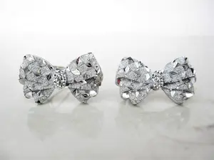 Two small tiny sparkle silver bow crystal hair pin clip barrettes fine hair