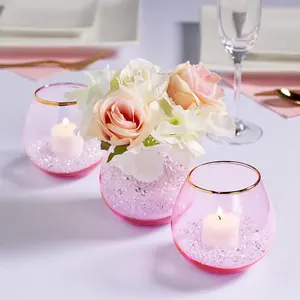 Blush Vases with Gold Trim - 3 Pc.