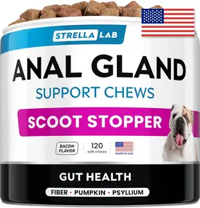 STRELLALAB Anal Gland Support Chews - Scoot Treatment - Digestive Enzymes, Prebiotics & Fiber Supplement for Dogs Digestion & Gut Health. Proprietary Blend of Beet, Psyllium, Dandelion & Pumpkin 120Ct