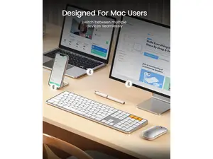 ProtoArc Backlit Bluetooth Keyboard and Mouse for Mac - Multi-Device Wireless Keyboard Mouse for Mac, Full Size Rechargeable for MacBook Pro/Air, iPhone, iPad - White Silver