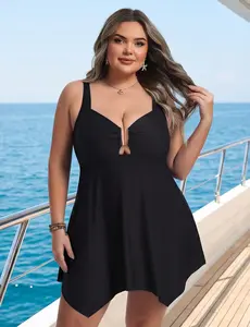 Women Plus Size One Piece Swimsuit, Tummy Control Bathing Suit, Slimming U-Wire Swimdress with Shorts