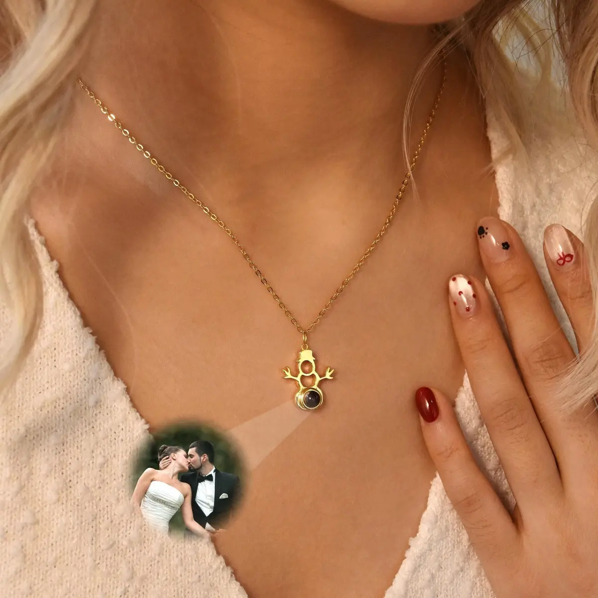 Custom Photo Projection Necklace, Personalized Photo Necklace, Snowman Necklace, Picture Inside Jewelry, Christmas Gift, Memorial Jewellery