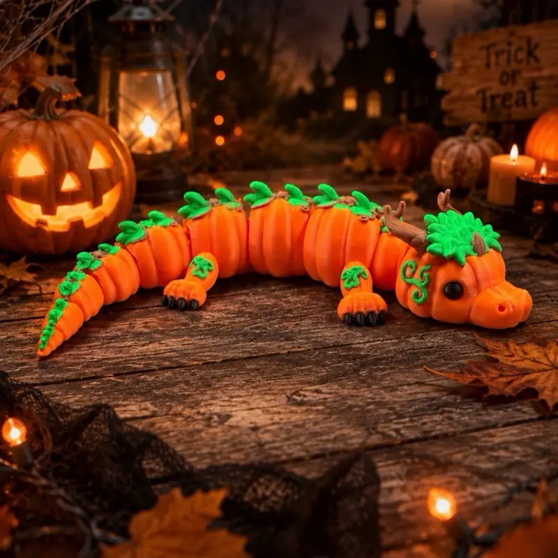 Pumpkin Patch Flexi Dragon – Articulated 3D Printed Halloween Dragon (10”)