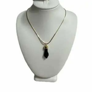 Amtiari Hand Chain 18" - 14K Gold Plated, Waterproof, Daily Wear, Elegant Black Pendant Necklace
