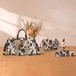 Wrangler Western Cowprint 3PCS Set Duffel&Crossbody Tote&Wallet for Women