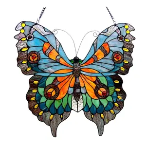 Chloe  21 x 20 in. Lighting Mariposa Tiffany Glass Butterfly Window Panel -