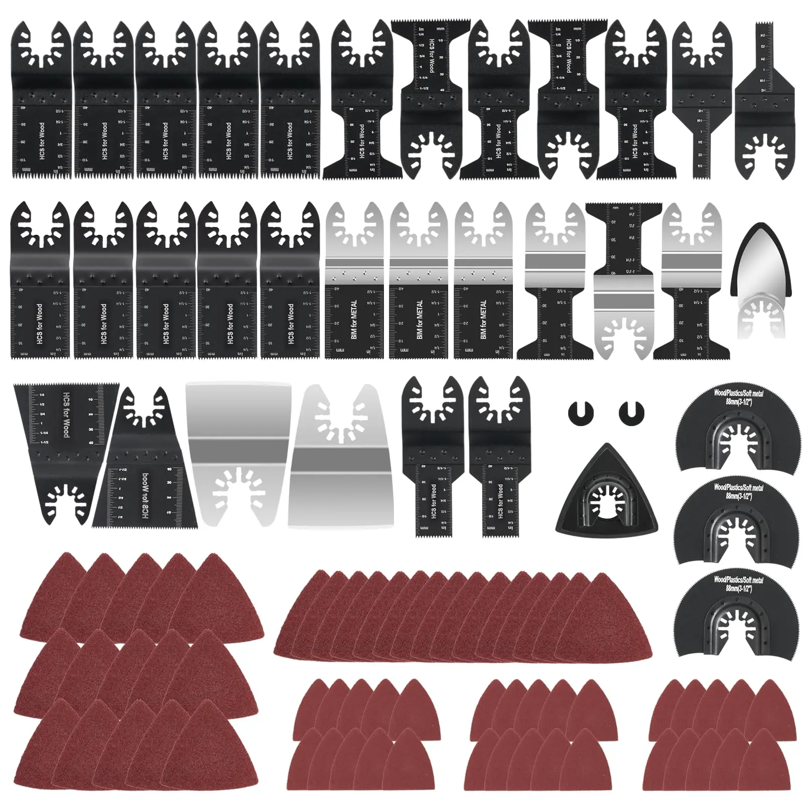 97Pcs Oscillating Tool Blade, Titanium Multitool Blades with Case, Sandpaper for Grout Removal, Wood, Metal, Plastic, Oscillating Saw Blades Fit for Dewalt Ryobi Milwaukee Rockwell Makita. power tool saw blade tile marble